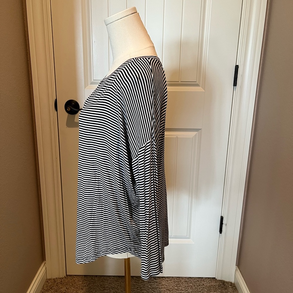 LOFT Navy and White Striped Blouse - Picture 2 of 4
